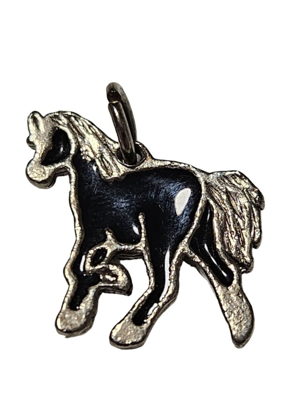 Horse Charm Black Enamel Gold Tone Metal Pendant Jewelry Necklace Craft DIY